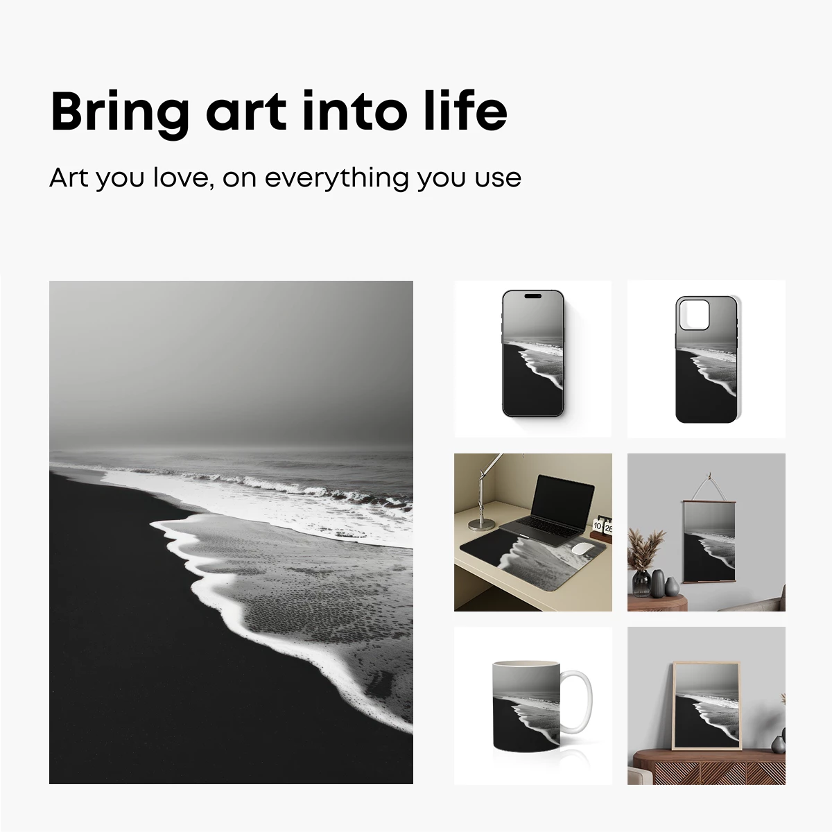 Eternal Black Sands: Monochrome Coastal Serenity - Image 2