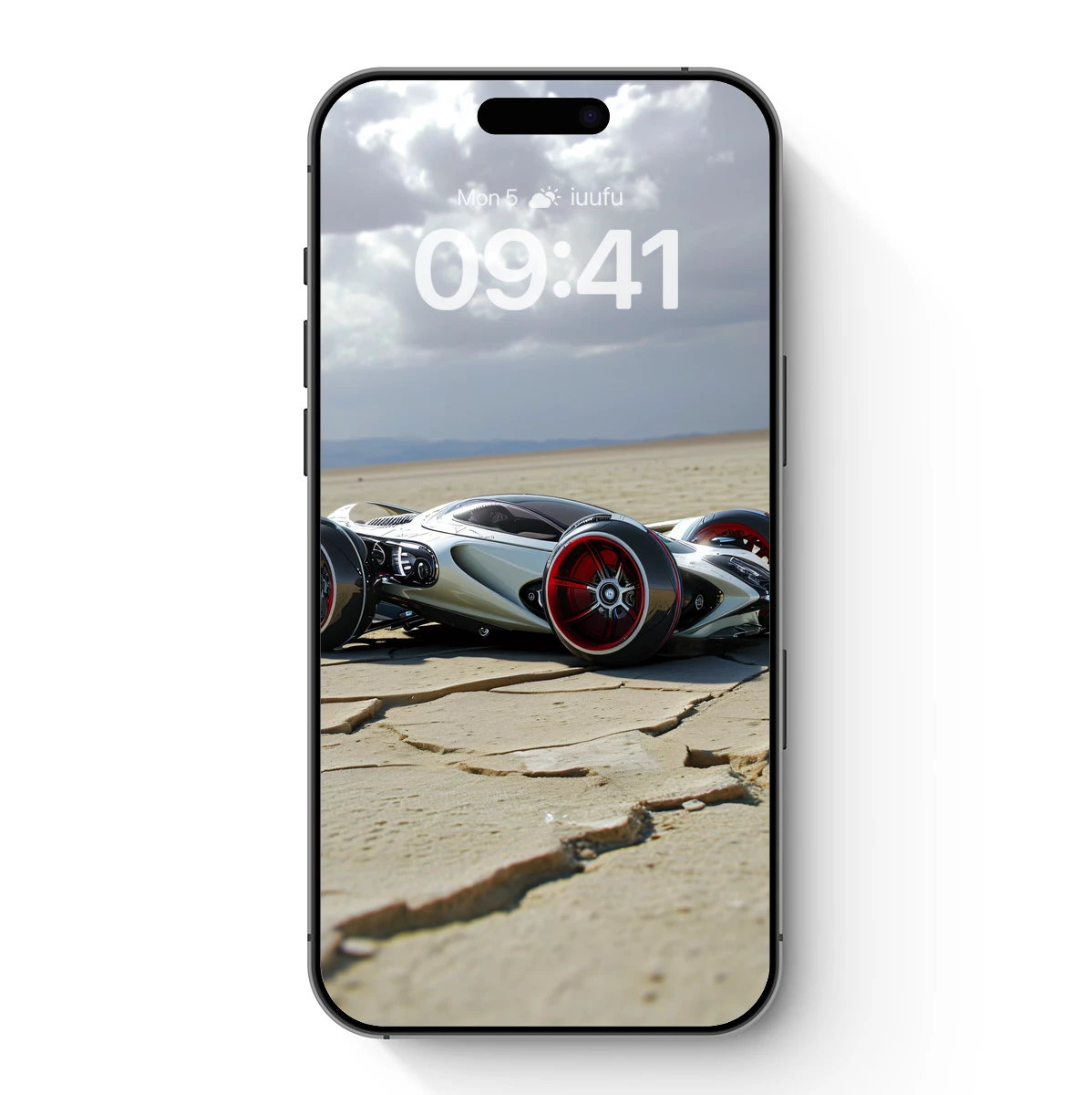 Futuristic Desert Racer: Red-Wheel Vision