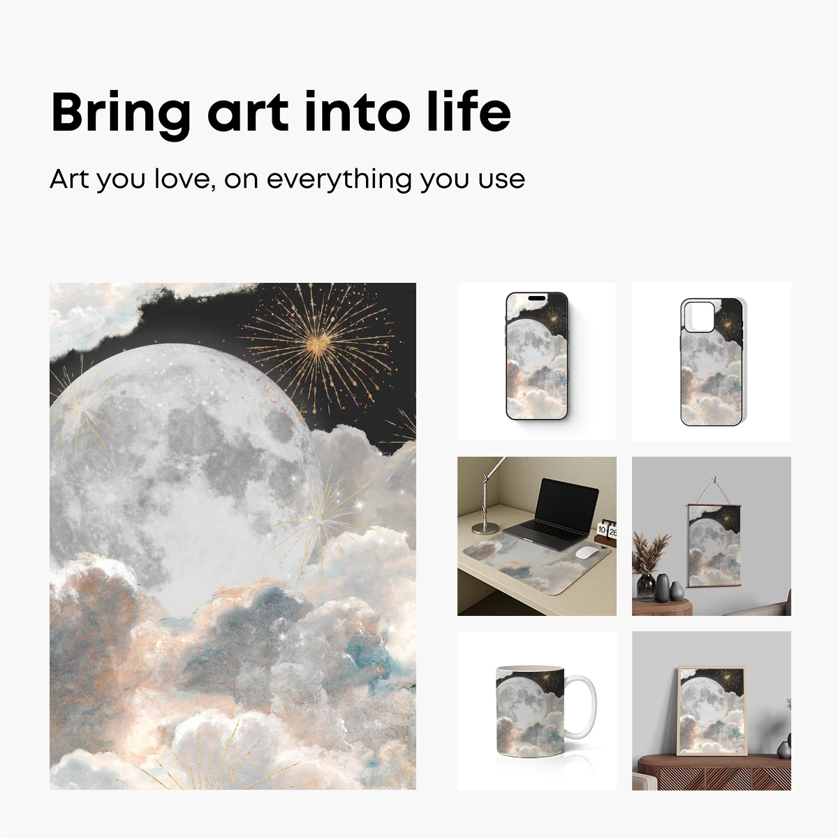 Lunar Symphony: Fireworks and Clouds