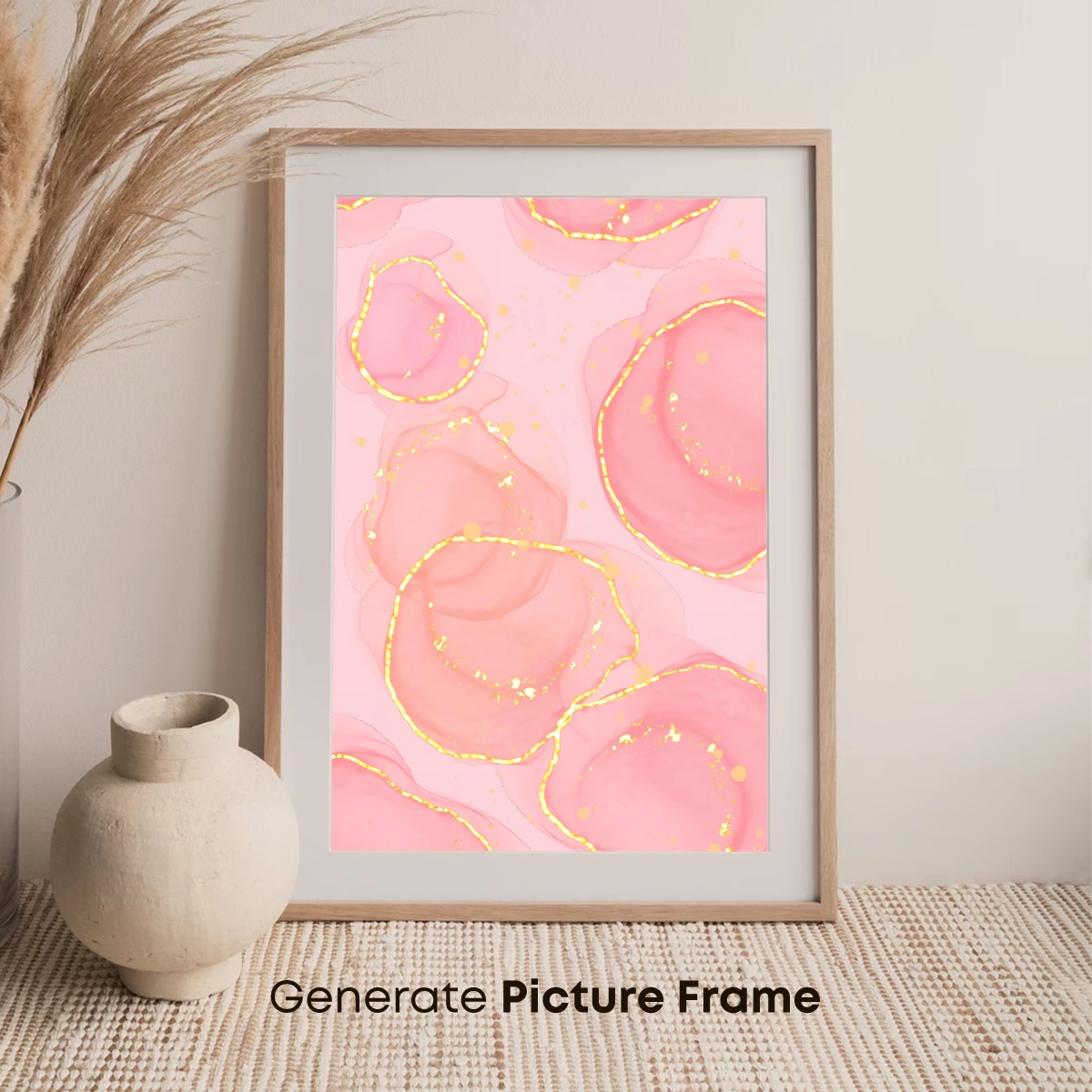 Golden Halo Pink Circles: Ethereal Abstract Art - Image 7