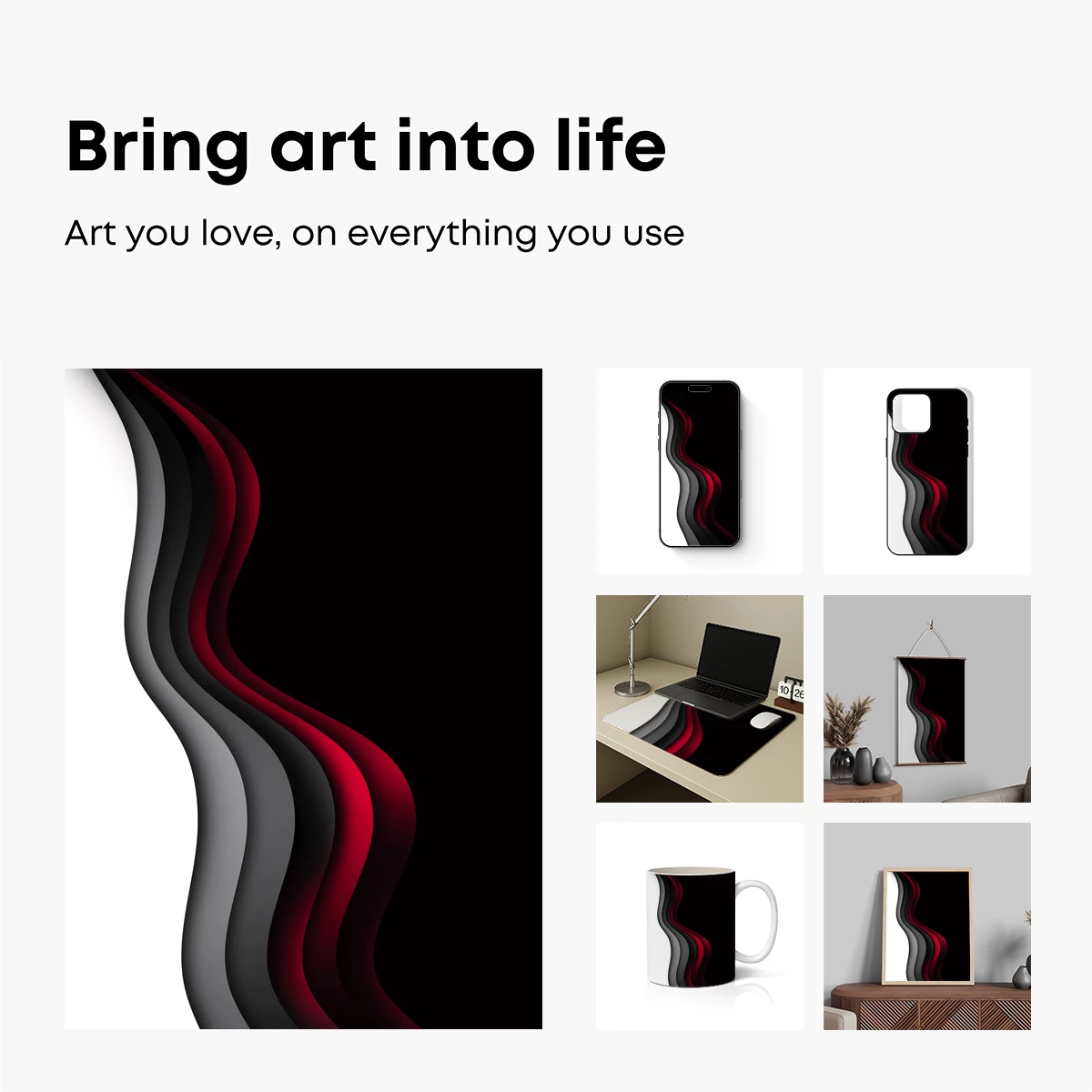 Elegant Wavy Strata: Red and Gray Abstract Flow