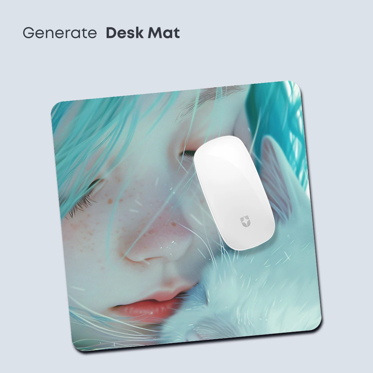 Ethereal Embrace: Blue-Haired Muse and Fluffy Companion - Image 4