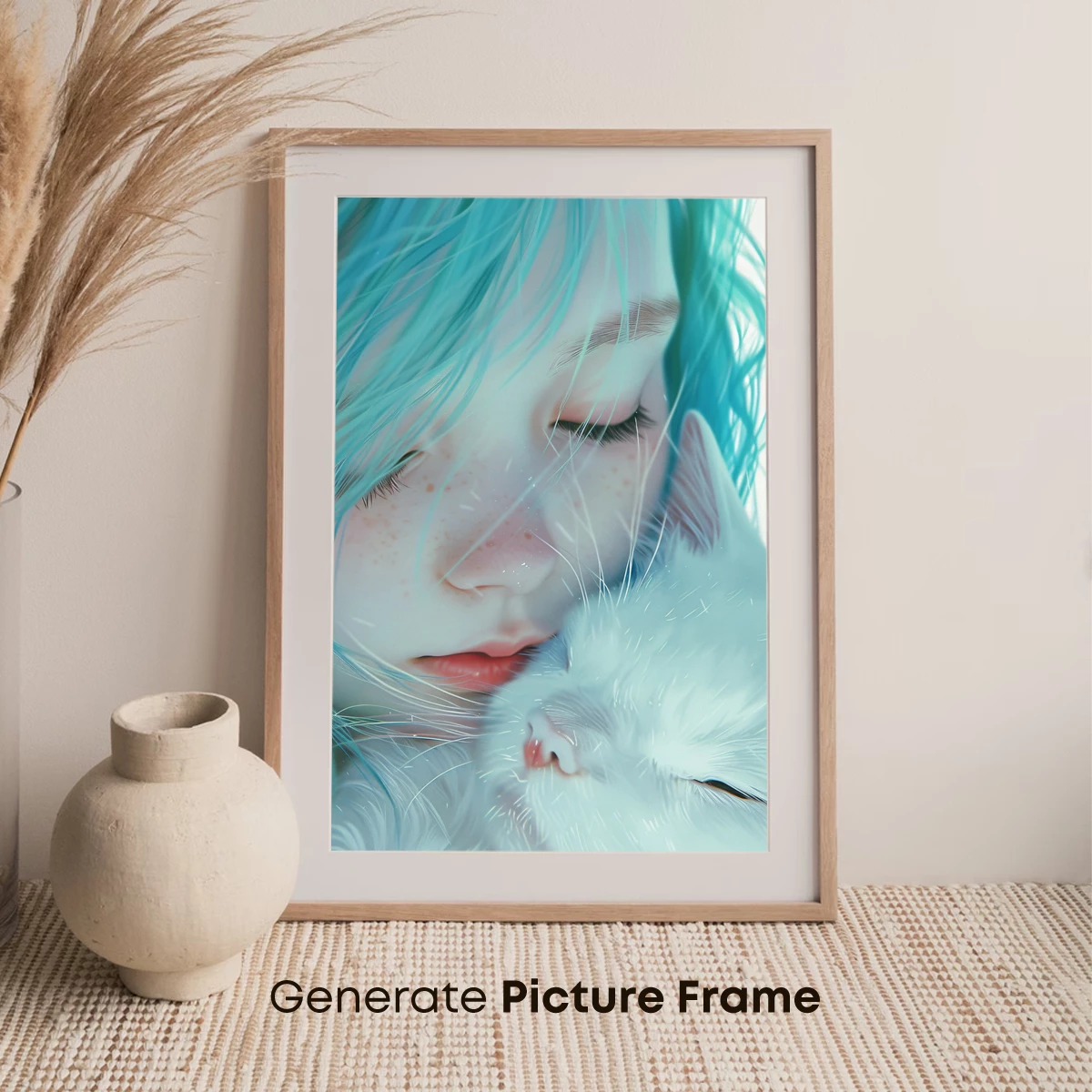 Ethereal Embrace: Blue-Haired Muse and Fluffy Companion - Image 7