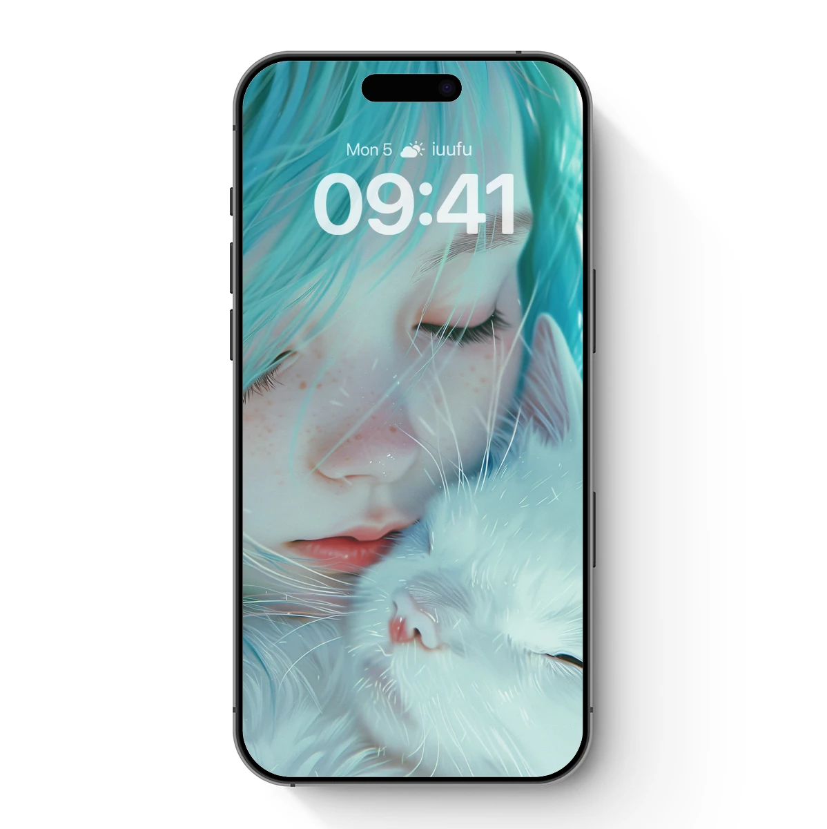 Ethereal Embrace: Blue-Haired Muse and Fluffy Companion