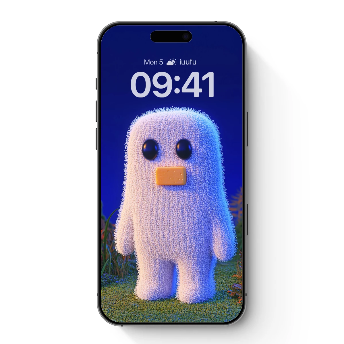 Fuzzy Ghostly Creature in a Dreamy Night Garden