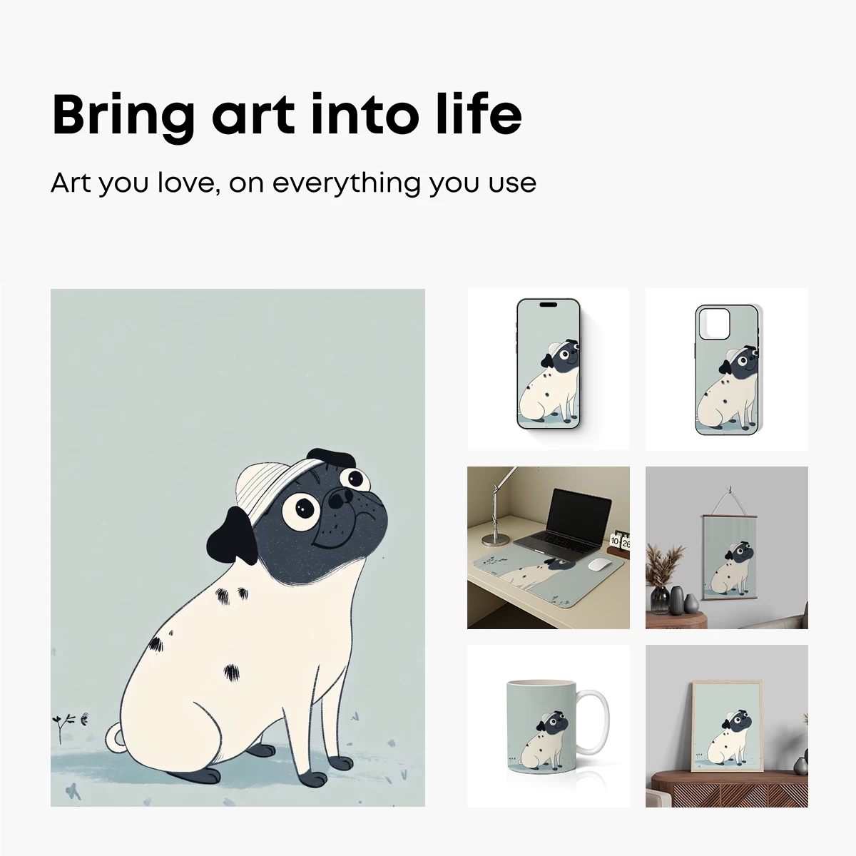 Chic Pug in Beret: Whimsical Cartoon Elegance - Image 2
