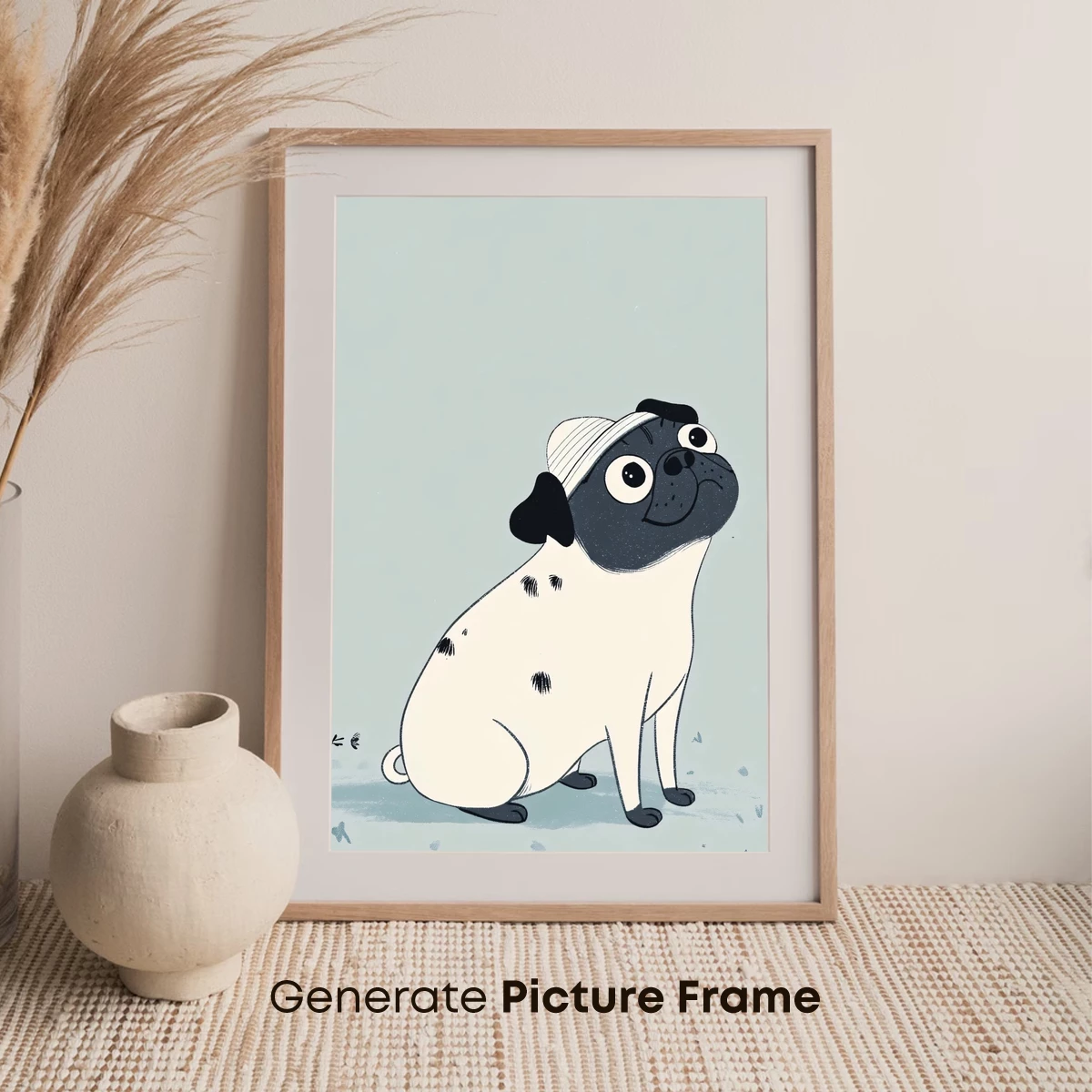 Chic Pug in Beret: Whimsical Cartoon Elegance - Image 7