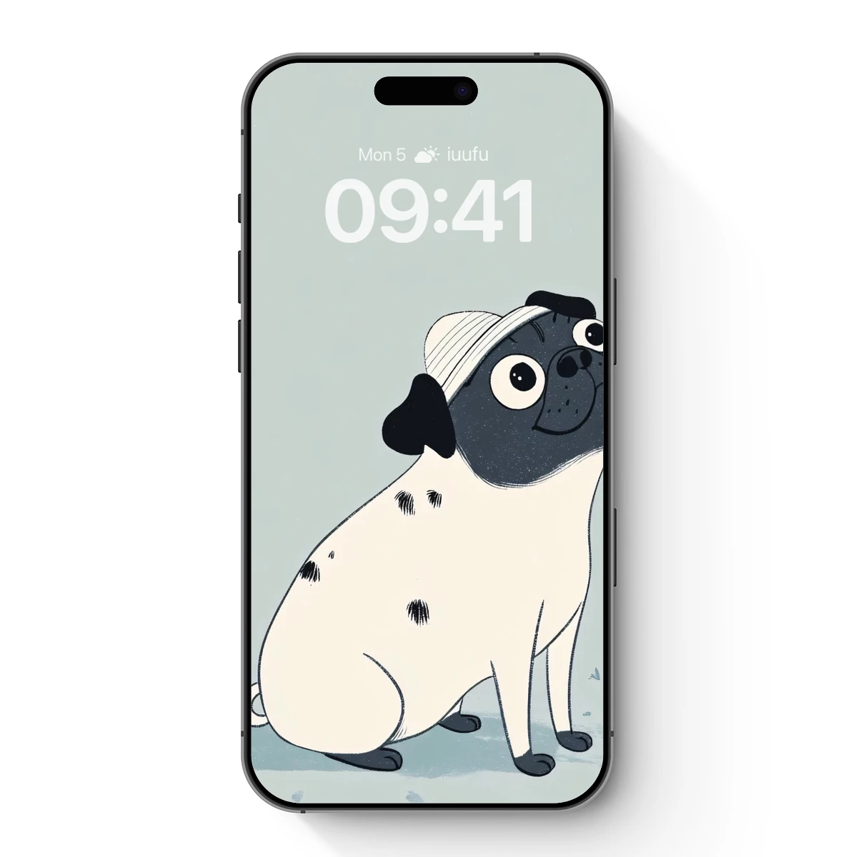 Chic Pug in Beret: Whimsical Cartoon Elegance