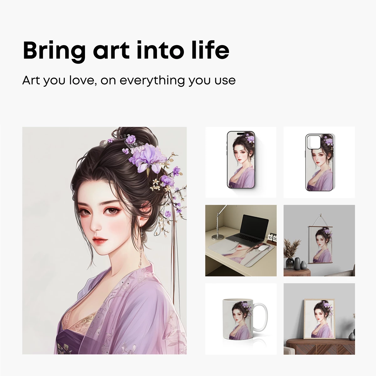 Elegant Hanfu Beauty with Lavender Floral Adornment - Image 2