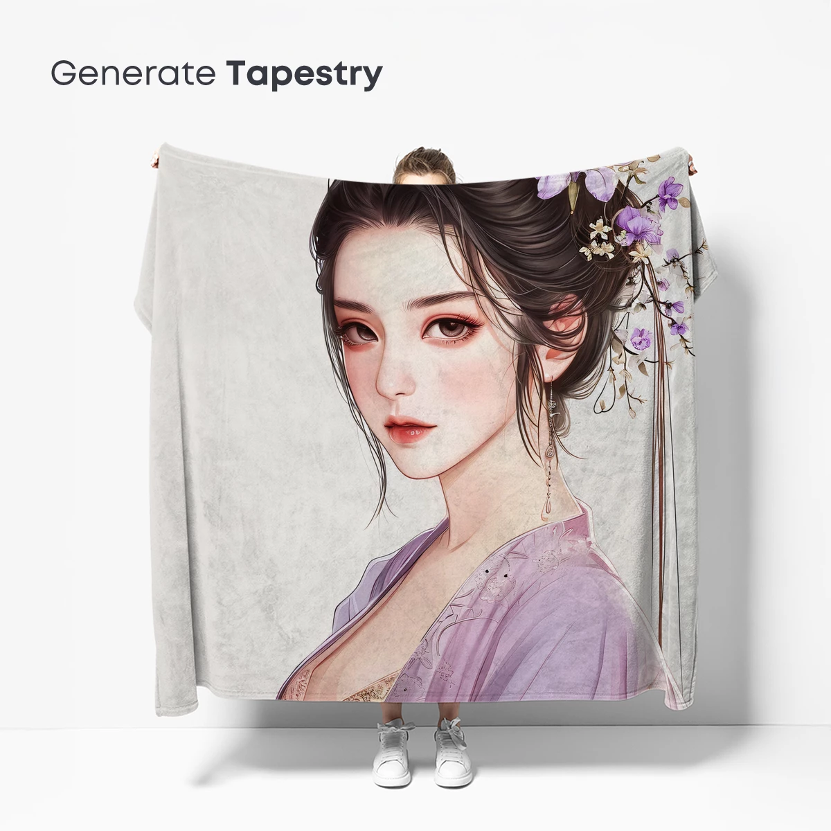 Elegant Hanfu Beauty with Lavender Floral Adornment - Image 5