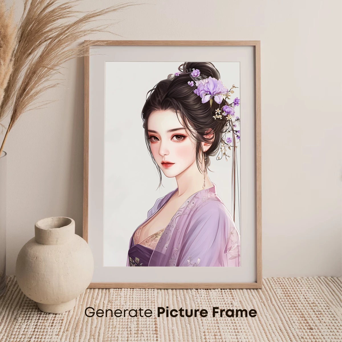 Elegant Hanfu Beauty with Lavender Floral Adornment - Image 7