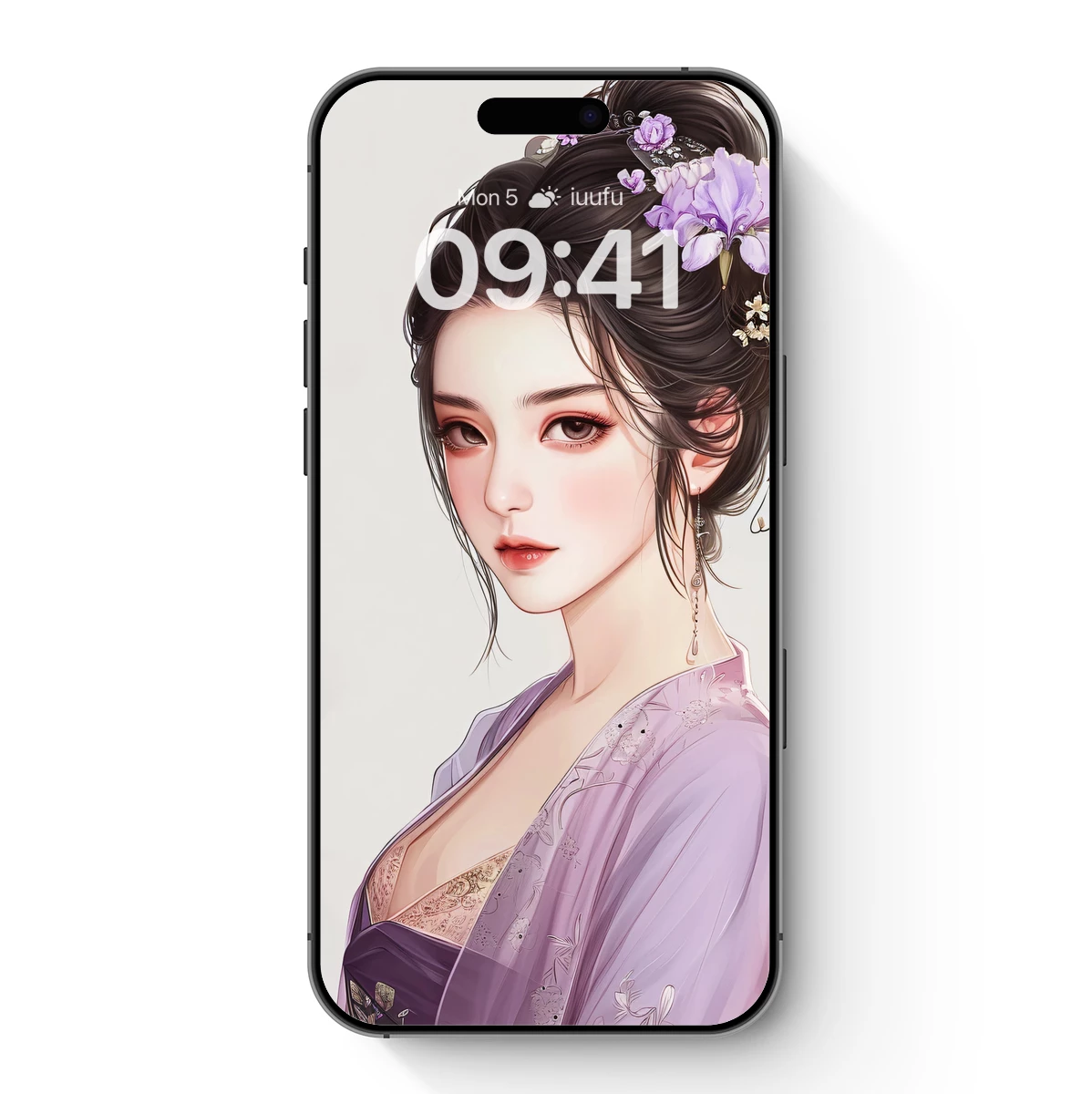 Elegant Hanfu Beauty with Lavender Floral Adornment