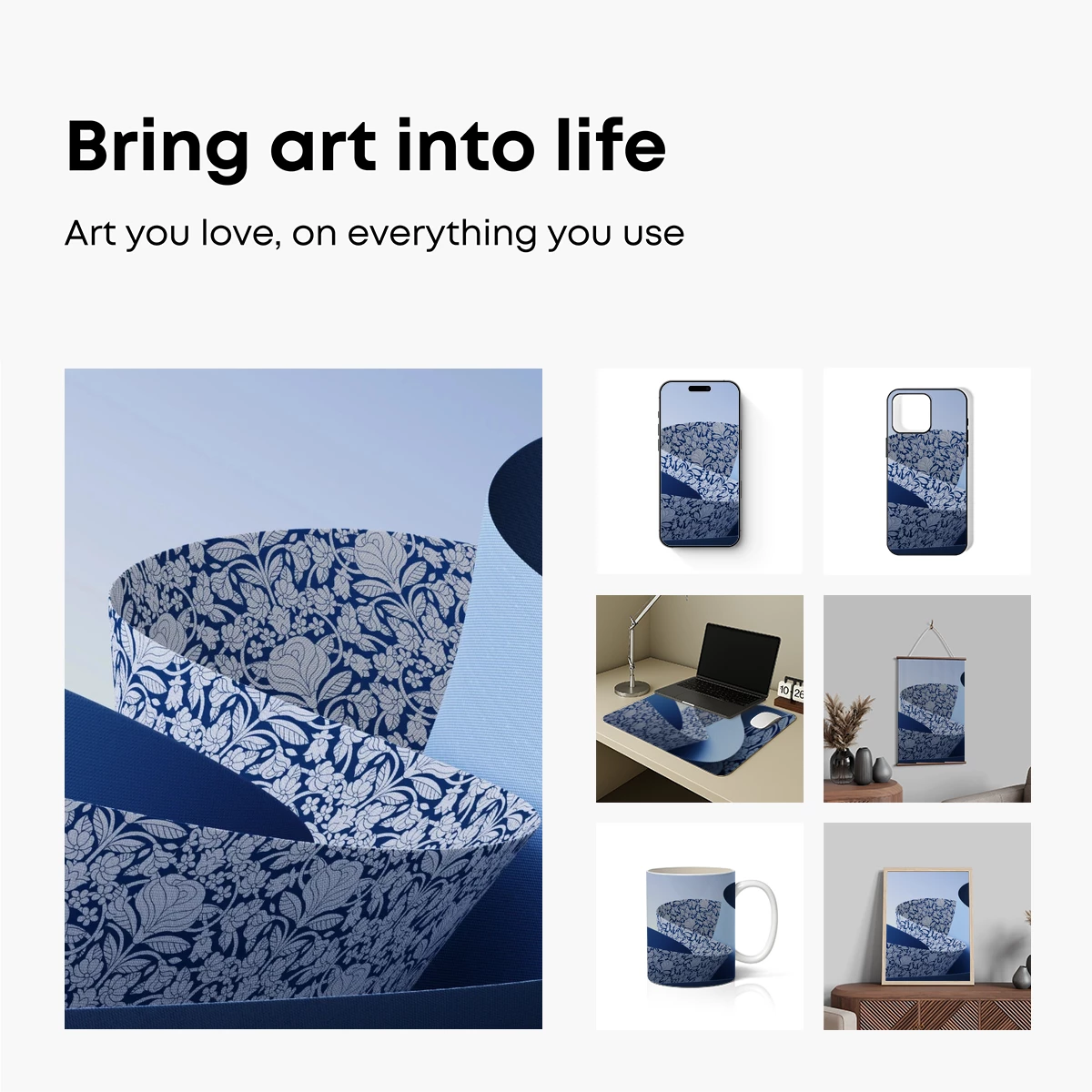 Blue Floral Ribbon Spirals: A Modern Art Odyssey - Image 2