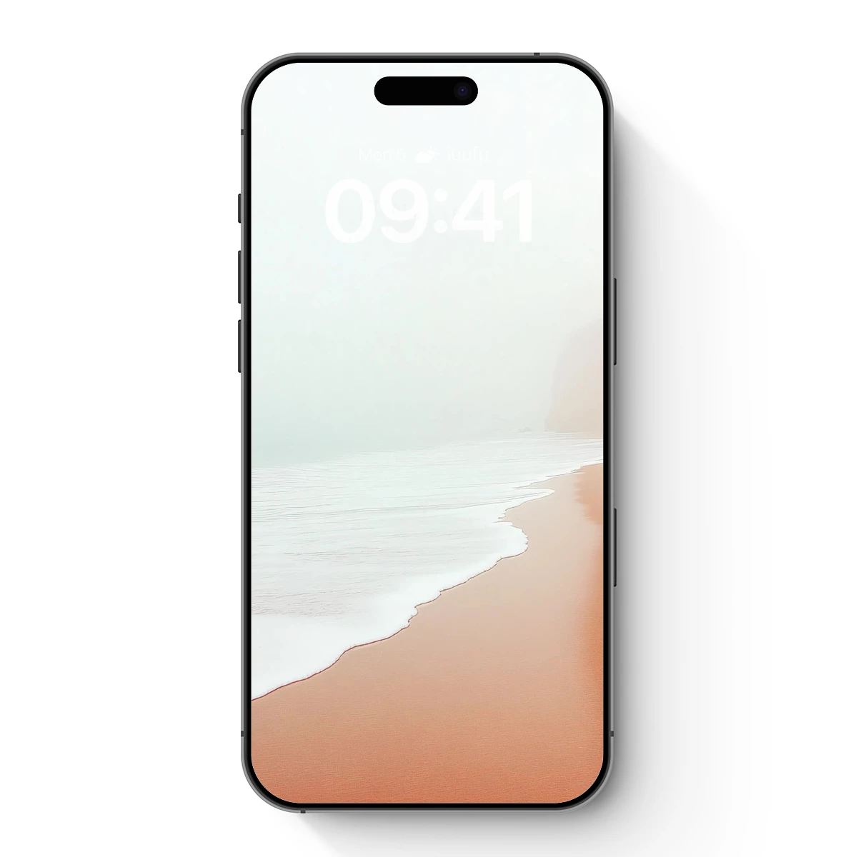 Misty Coastal Serenity: Peach Sands and Foggy Waves