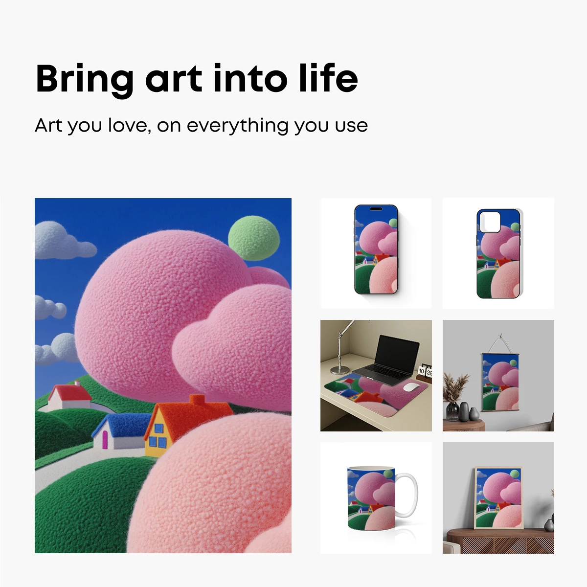 Fuzzy Cloud Village: Surreal Pastel Dreamscape - Image 2