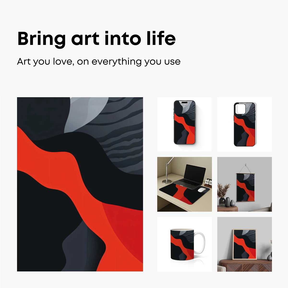 Abstract Waves of Contrast: Red, Black, and Gray Harmony - Image 2