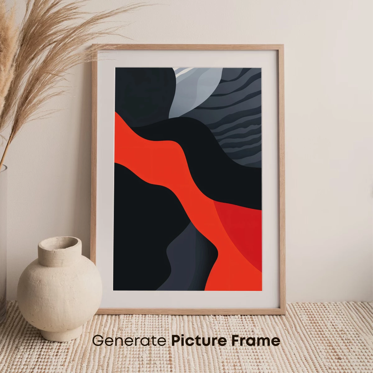 Abstract Waves of Contrast: Red, Black, and Gray Harmony - Image 7