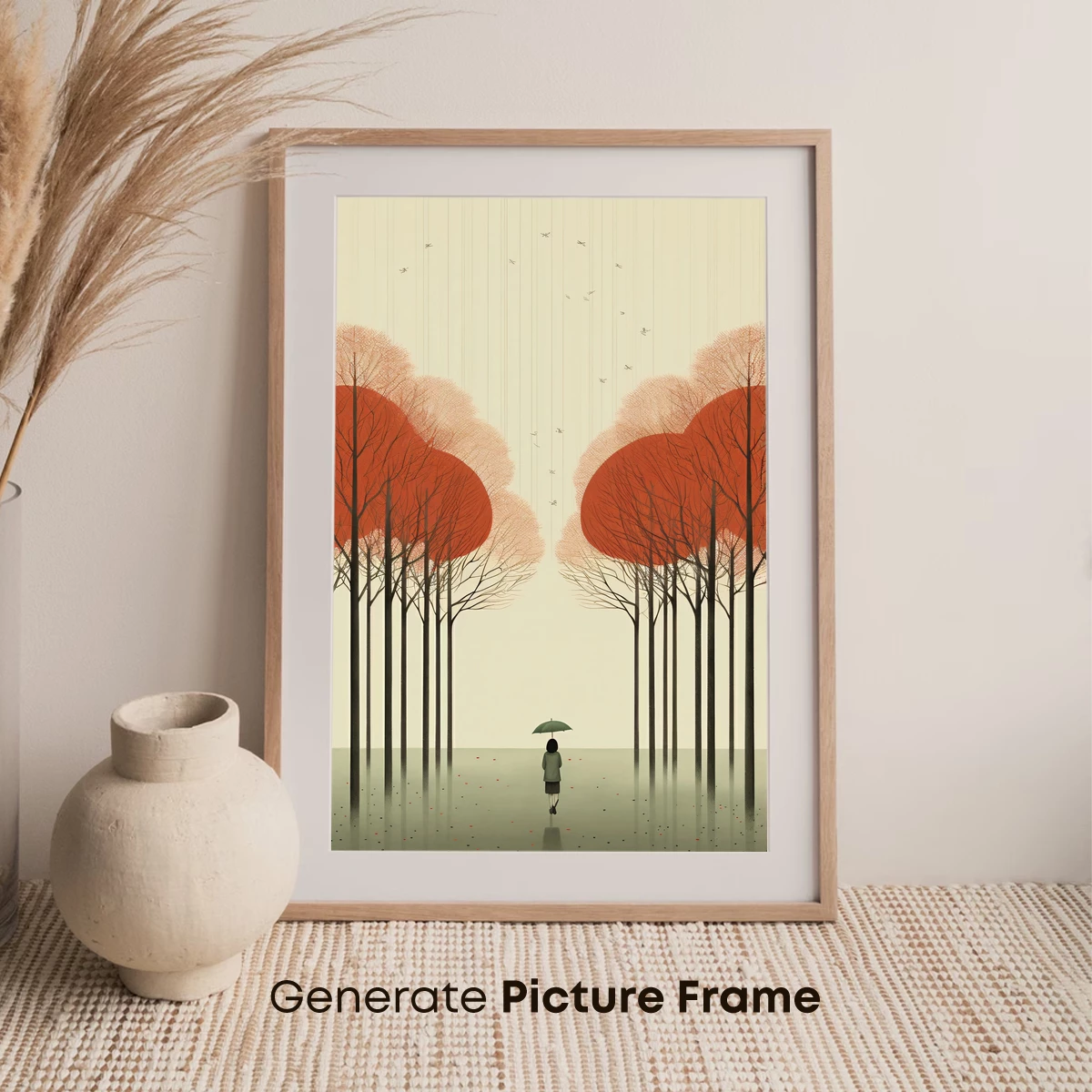 Autumn Solitude: Umbrella Under Orange Canopies - Image 7