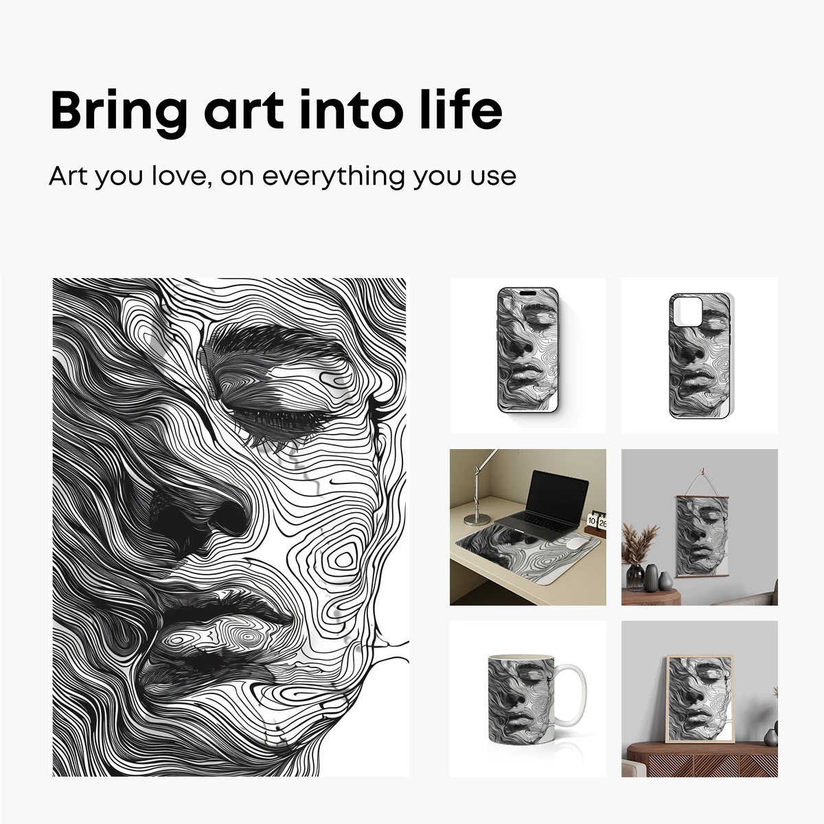 Contour Face: Wavy Line Art Portrait - Image 2