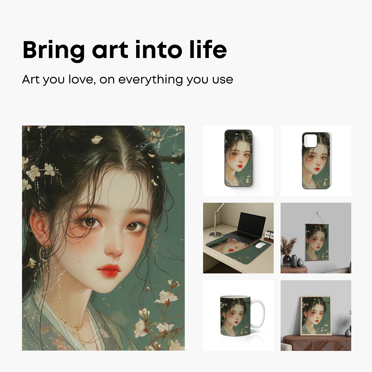 Ethereal Blossom Portrait: A Fusion of Floral Elegance and Serene Beauty - Image 2