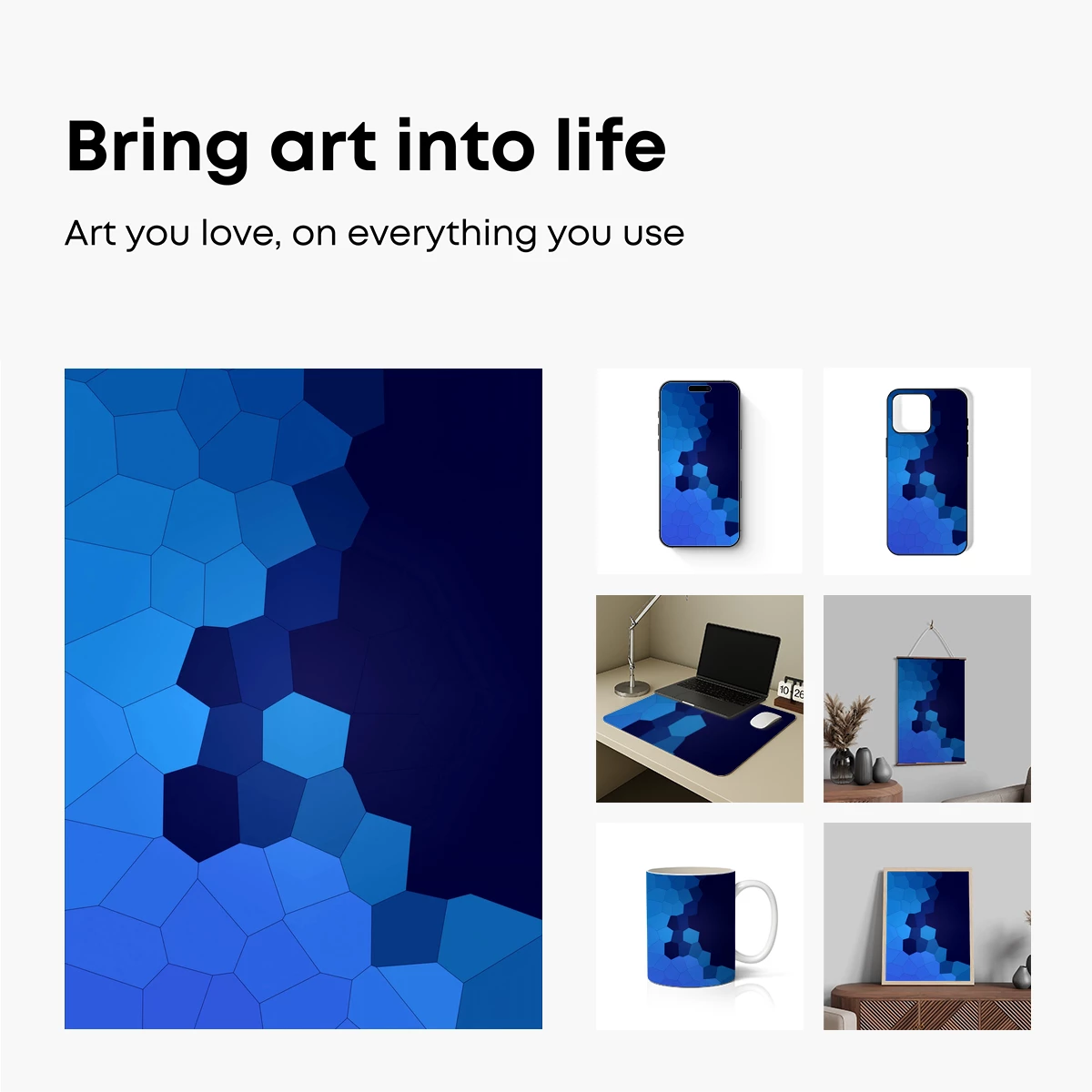 Blue Hexagon Symphony: Geometric Depth - Image 2