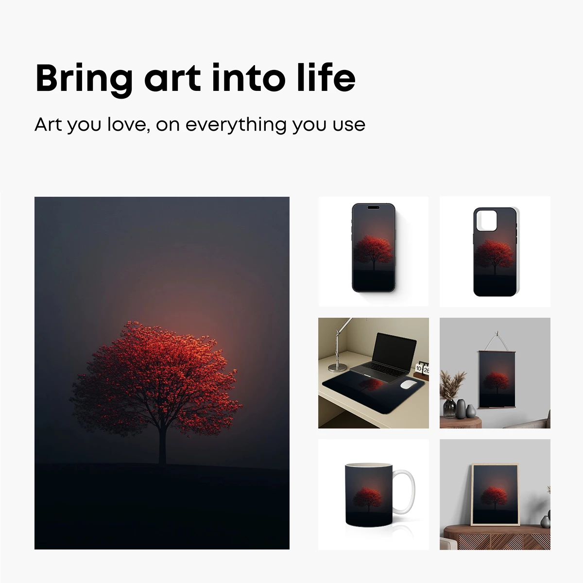 Glowing Ember Tree in Misty Night - Image 2