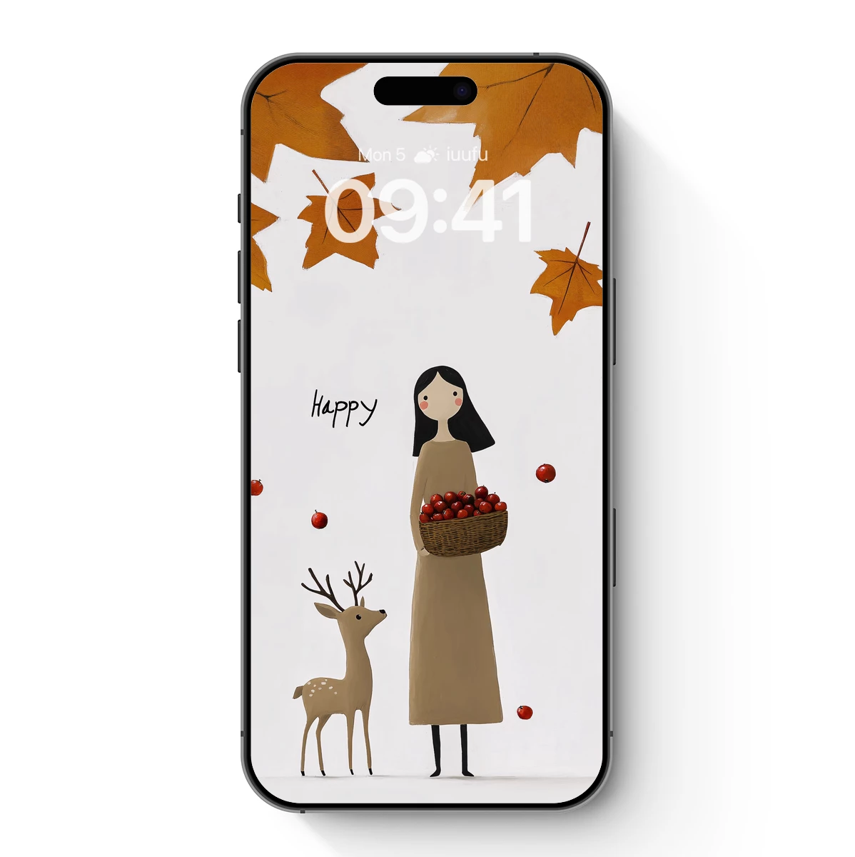 Autumn Harvest Harmony: Girl with Apples and Deer