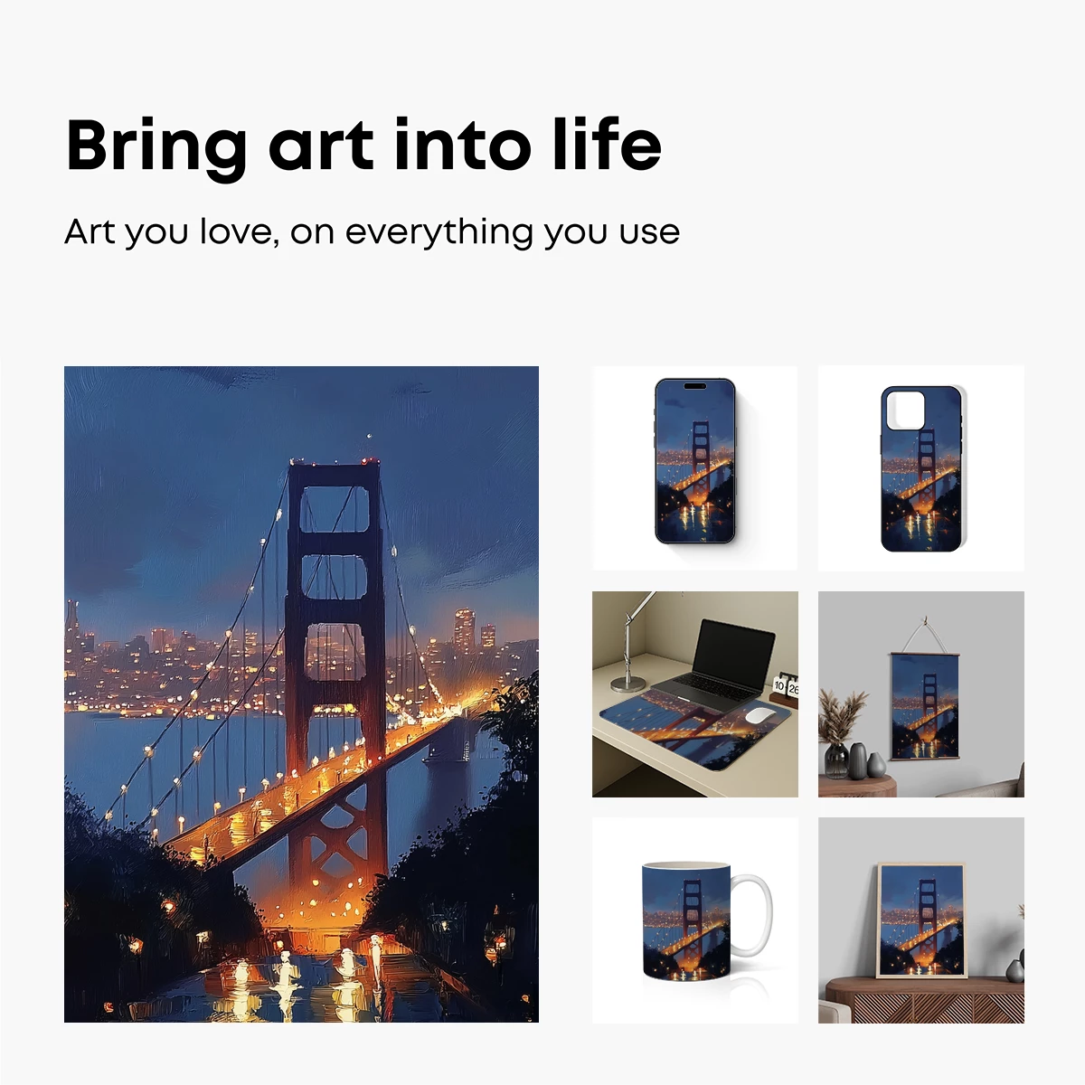 Golden Twilight Bridge: Impressionist City Glow - Image 2