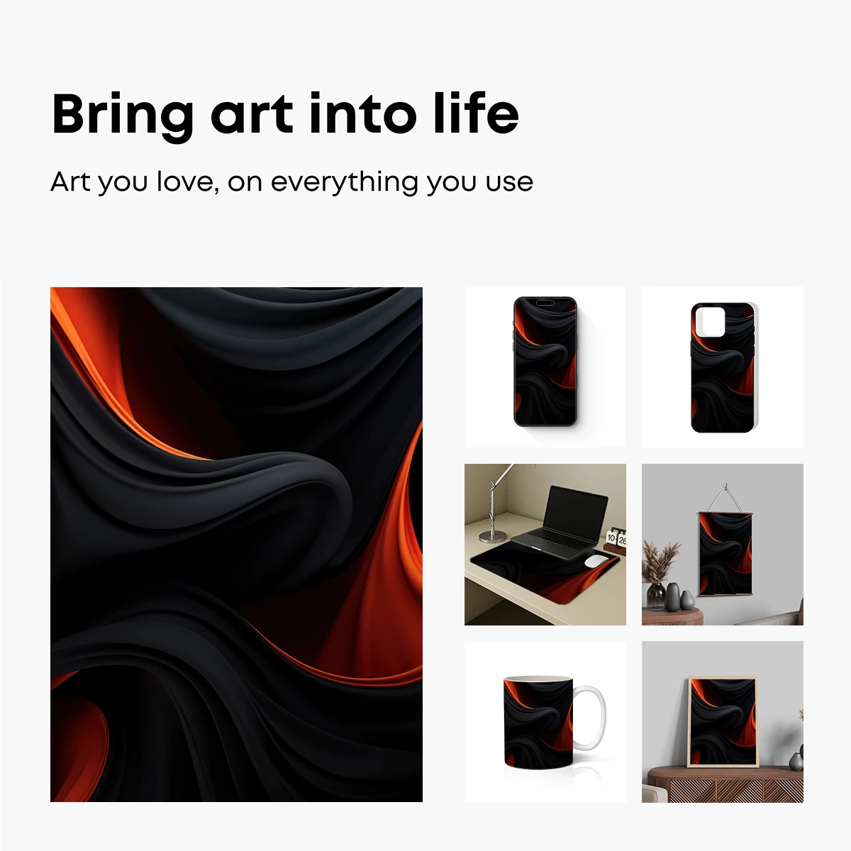 Eclipse of Flames: Black and Orange Abstract Flow - Image 2