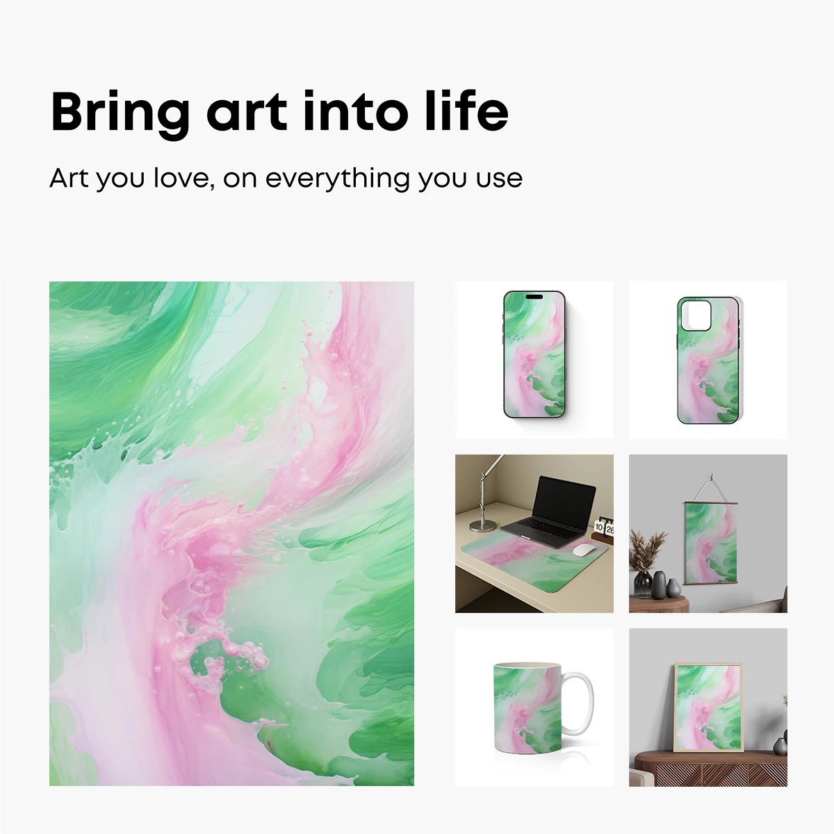 Ethereal Green and Pink Swirls - Image 2