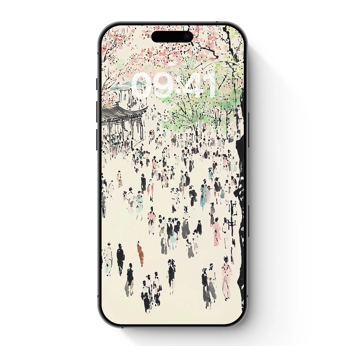 Cherry Blossom Crowd: Ink Wash Elegance
