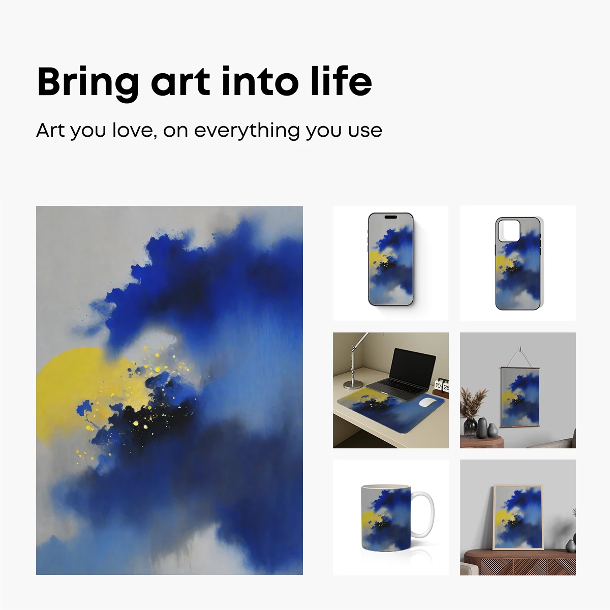 Eclipse of Serenity: Blue and Gold Abstract Harmony - Image 2