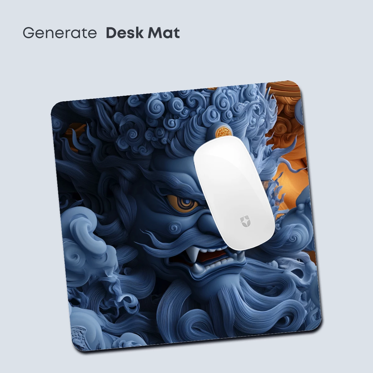 Mythical Blue Guardian: Swirling Clouds and Golden Accents - Image 4