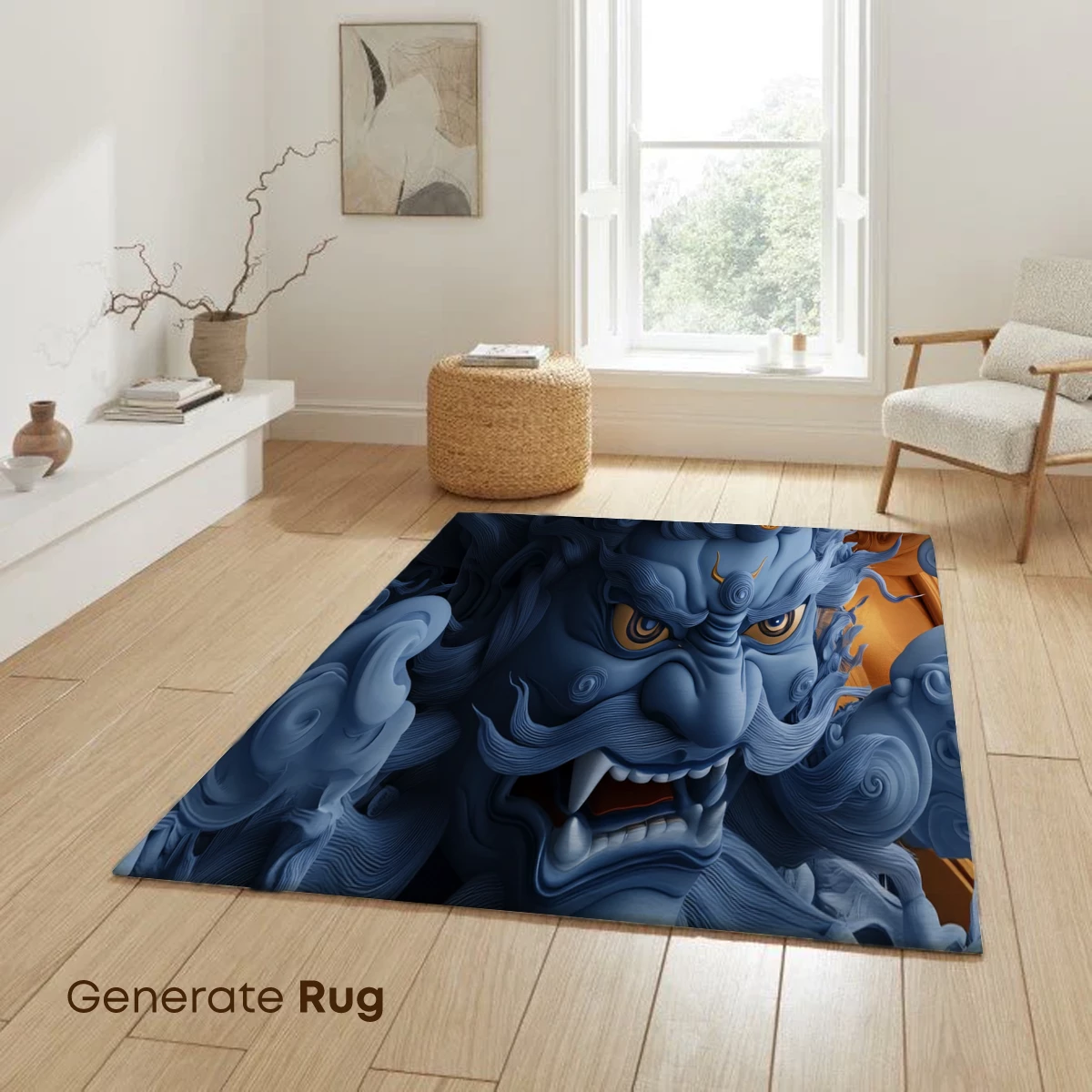 Mythical Blue Guardian: Swirling Clouds and Golden Accents - Image 6