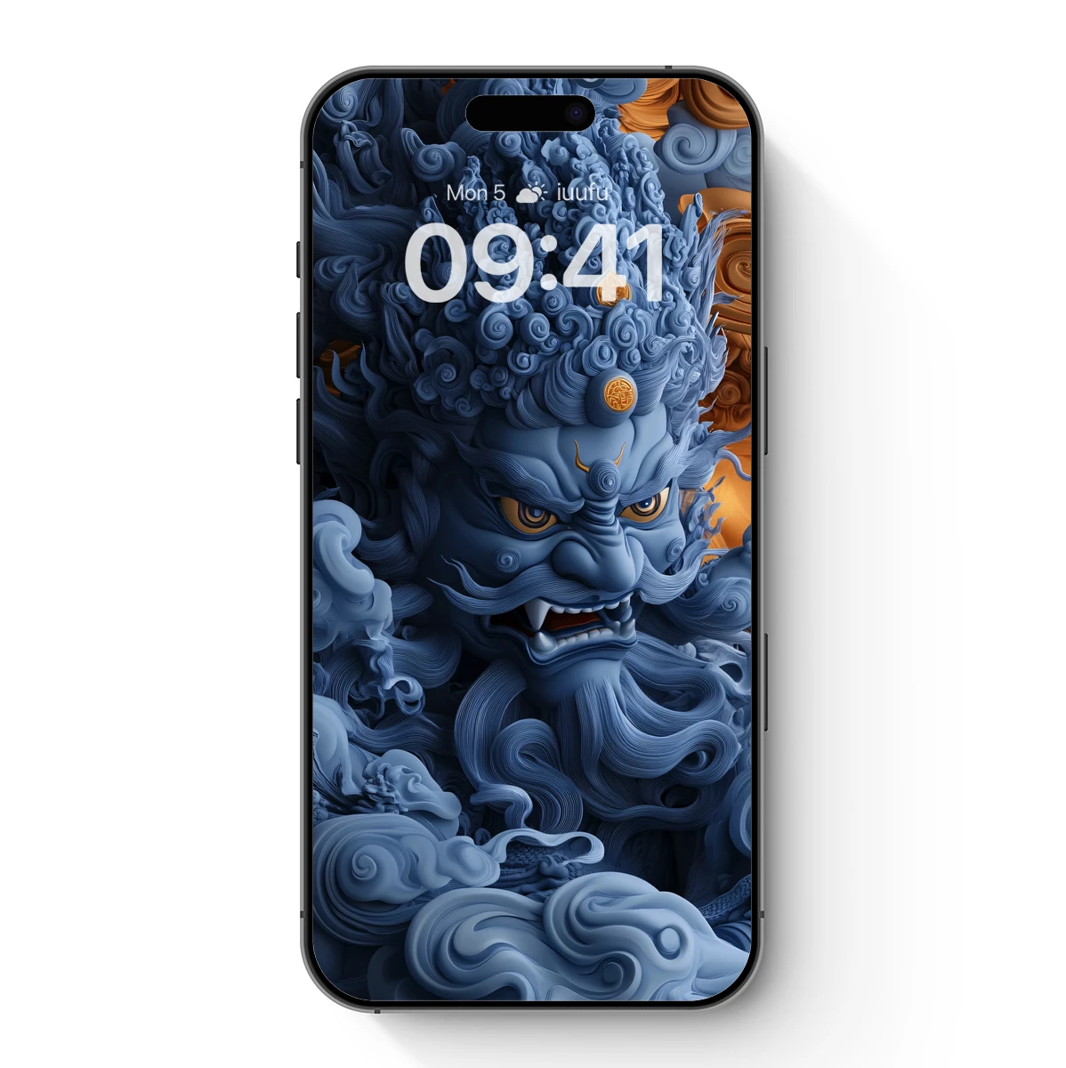 Mythical Blue Guardian: Swirling Clouds and Golden Accents Mythical Blue Guardian: Swirling Clouds and Golden Accents