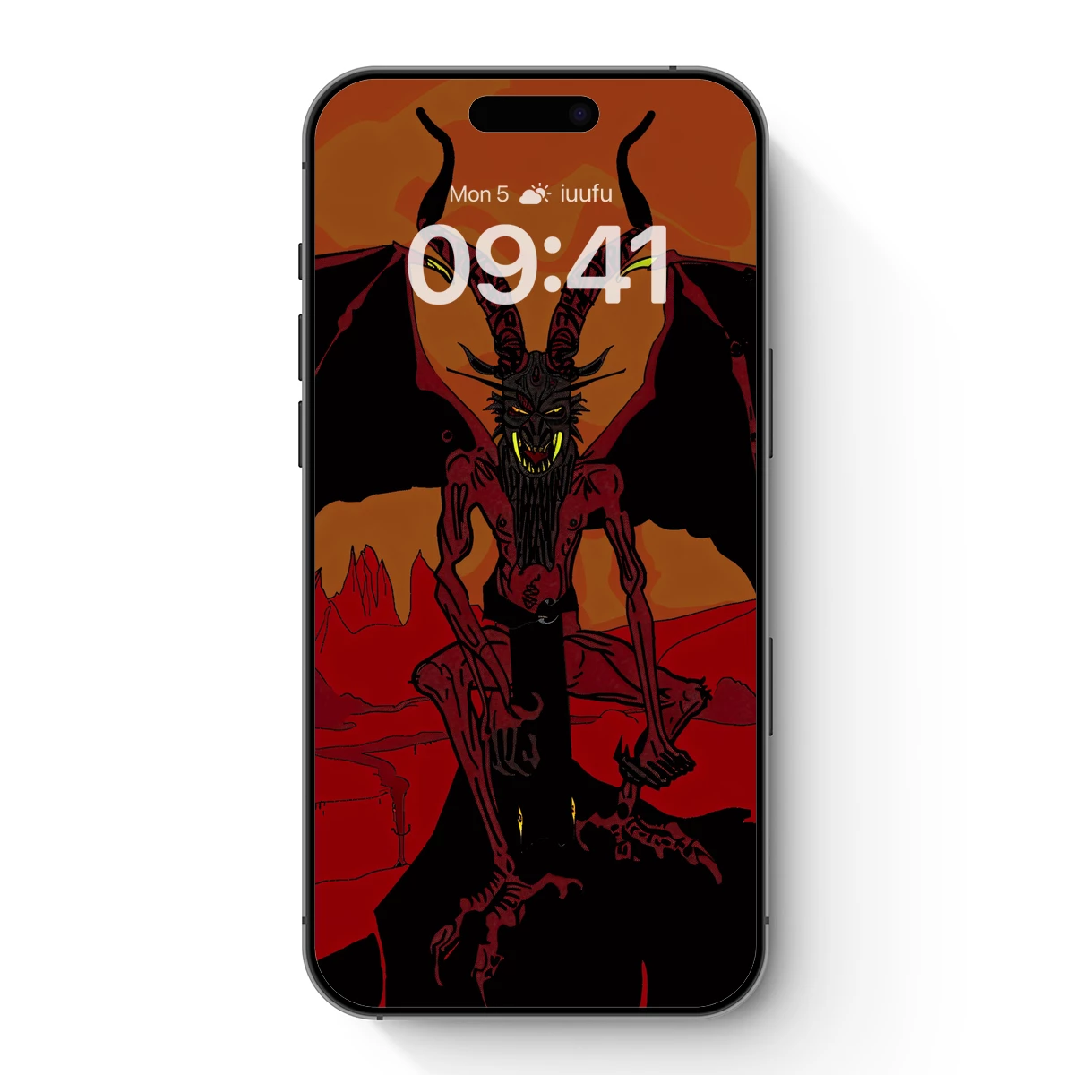 Fiery Demon in Hellish Landscape