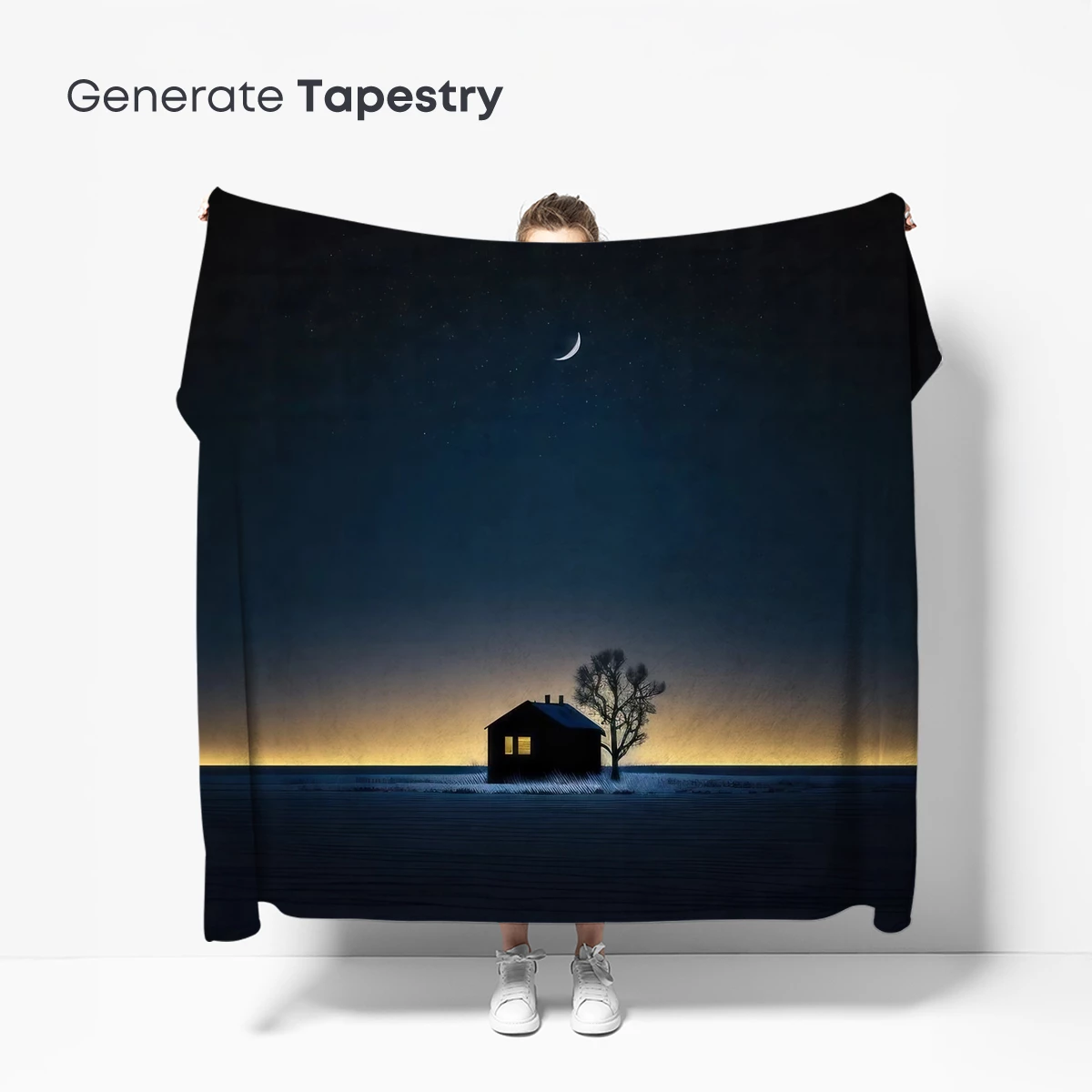 Solitary Cabin Under Crescent Moon - Image 5