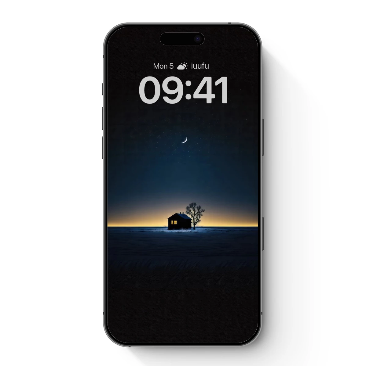 Solitary Cabin Under Crescent Moon