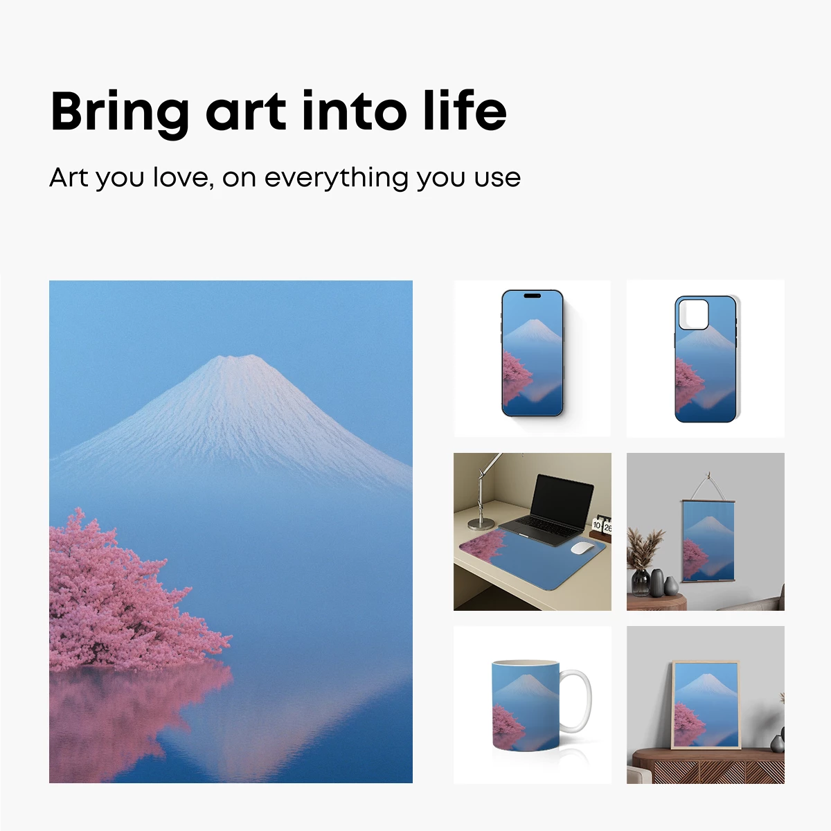 Fuji's Serenity: Cherry Blossoms Mirror Reflection - Image 2