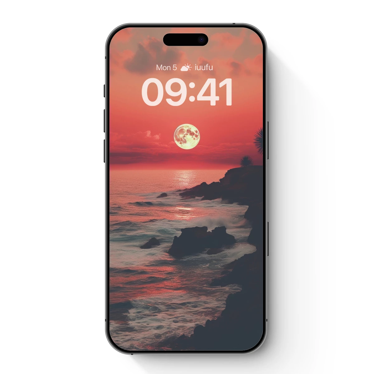 Crimson Moonrise Over Coastal Cliffs