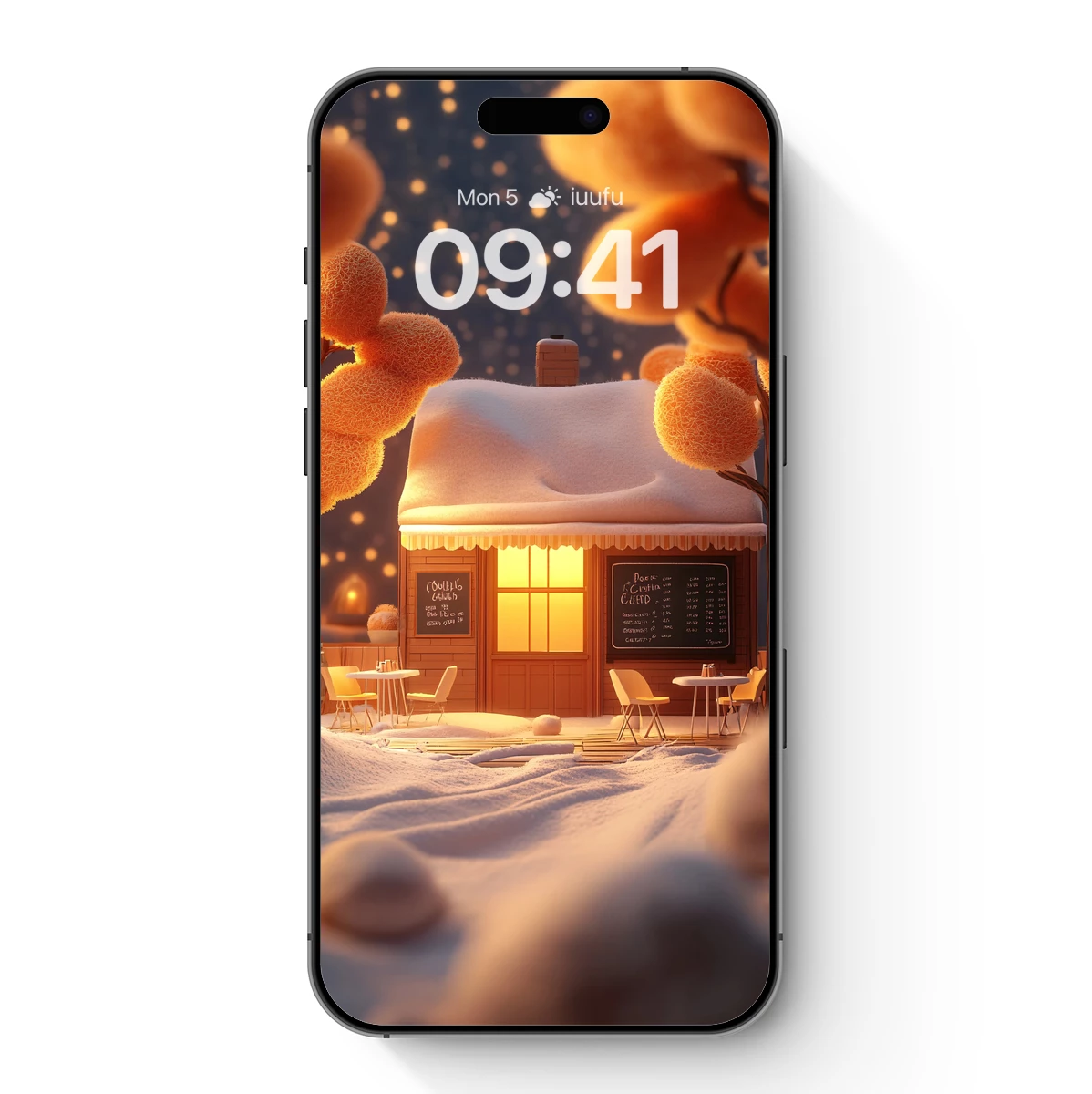 Cozy Snowy Cottage Under Dreamy Orange Trees