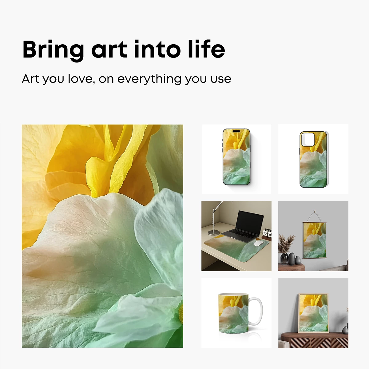 Ethereal Petals: Yellow and Mint Floral Fusion - Image 2