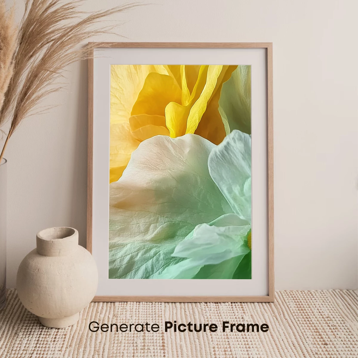 Ethereal Petals: Yellow and Mint Floral Fusion - Image 7