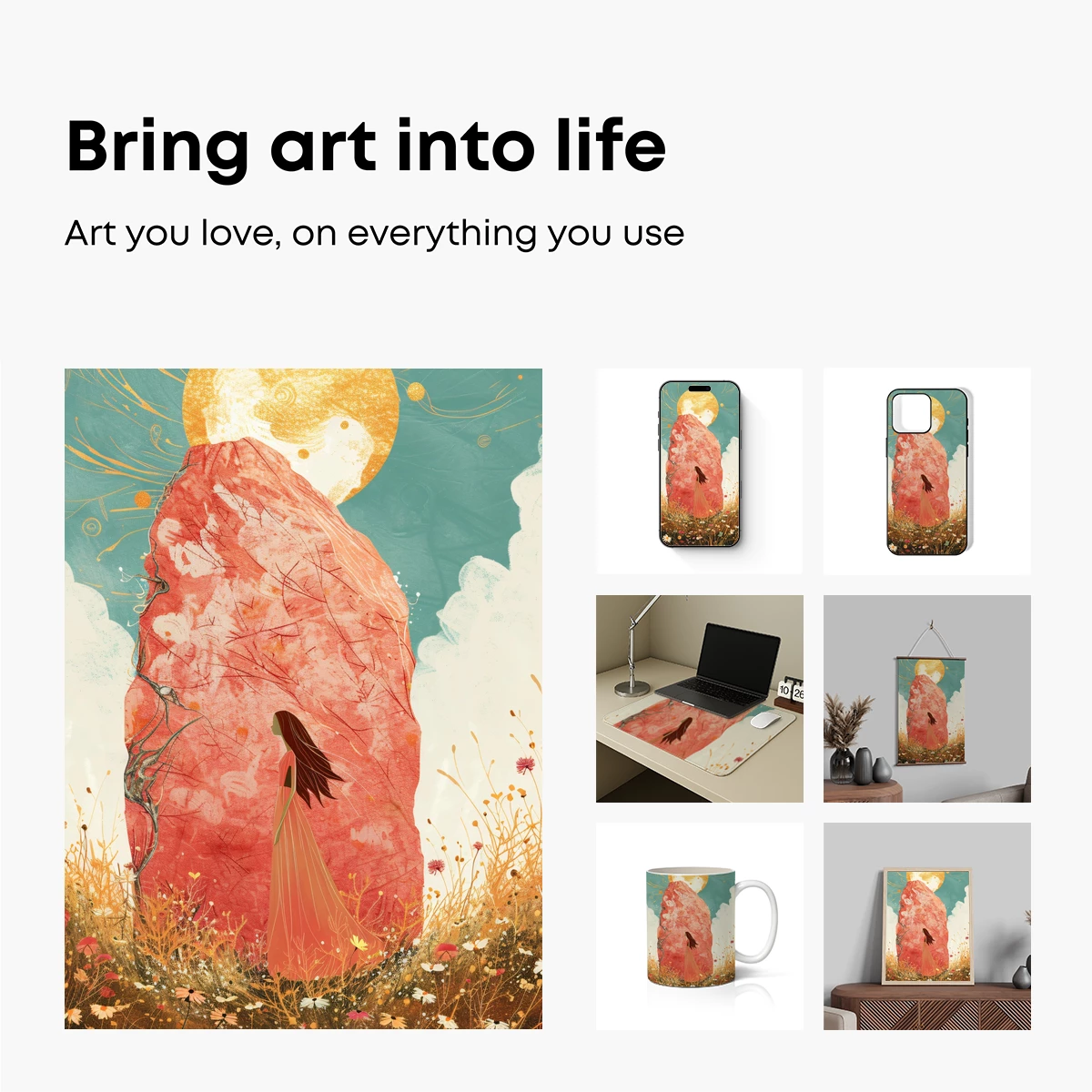 Ethereal Bloom: A Girl Beneath the Crimson Monolith - Image 2