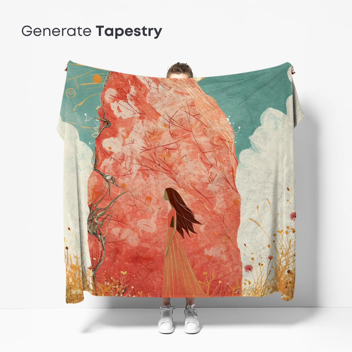 Ethereal Bloom: A Girl Beneath the Crimson Monolith - Image 5