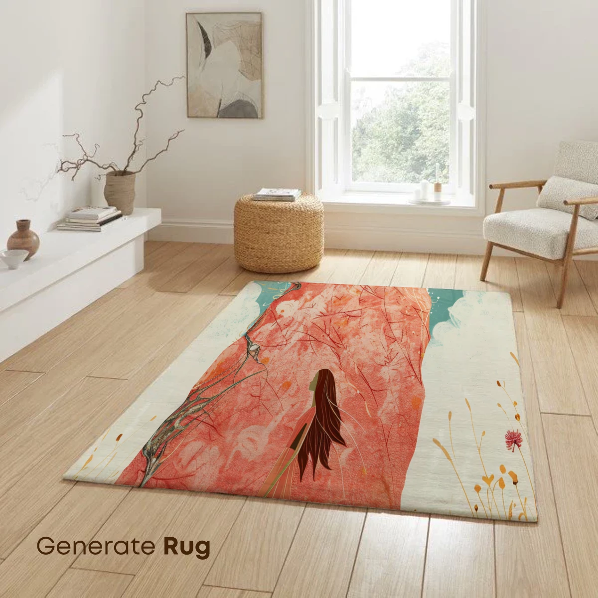 Ethereal Bloom: A Girl Beneath the Crimson Monolith - Image 6