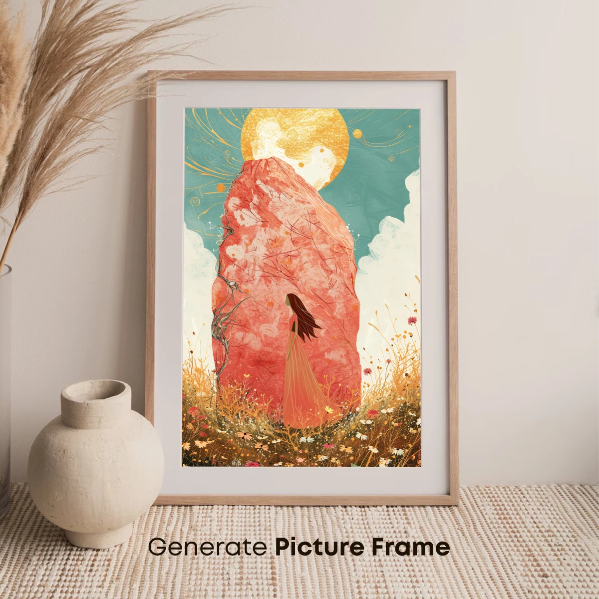 Ethereal Bloom: A Girl Beneath the Crimson Monolith - Image 7