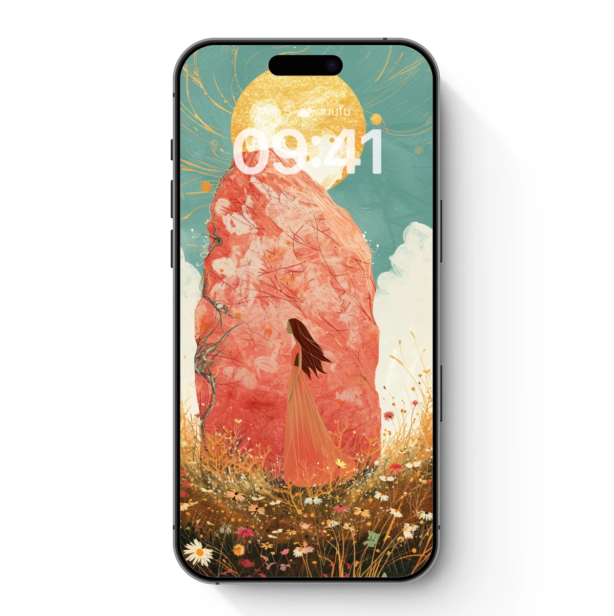 Ethereal Bloom: A Girl Beneath the Crimson Monolith