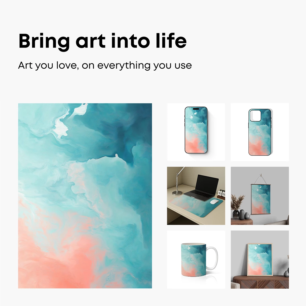 Abstract Aqua and Coral Swirls - Image 2