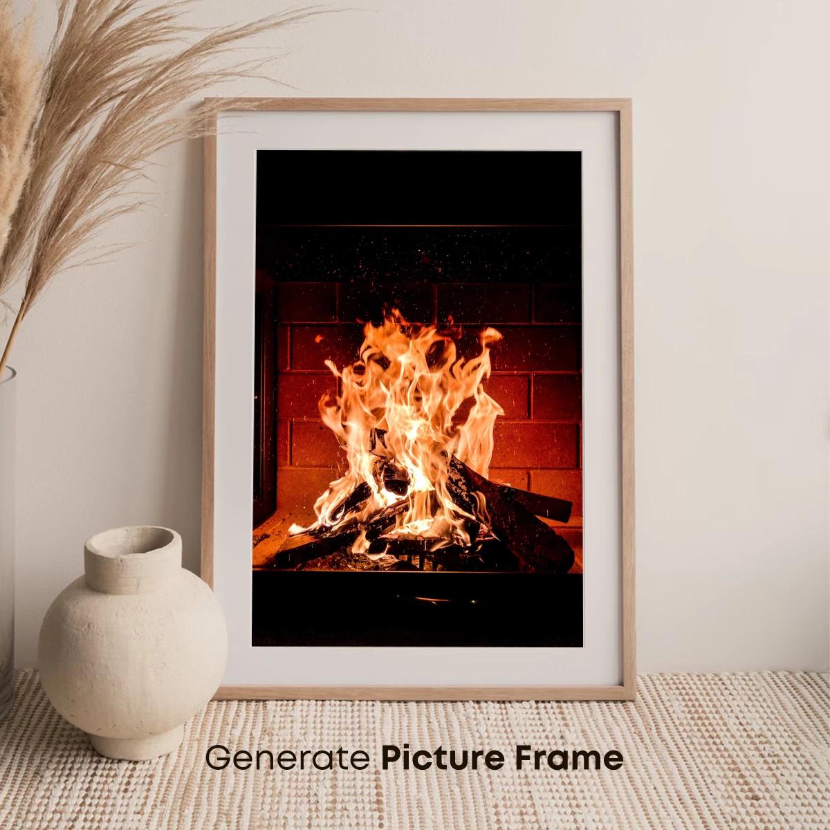 Blazing Hearth: Flames Dance in Brick Embrace - Image 7